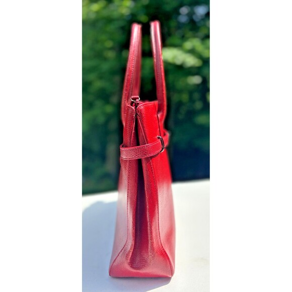 M London Red Leather Snakeskin Like Embossed Leather Purse Tote Signature Lining - Picture 4 of 16